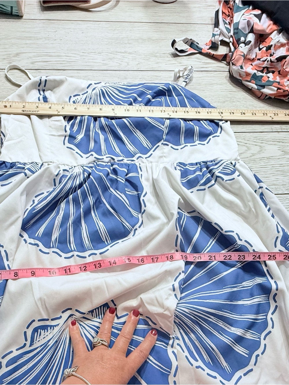 SHEIN 2X True Plus size White Maxi Dress with Blue Shell Print Worm once ! - Picture 4 of 12